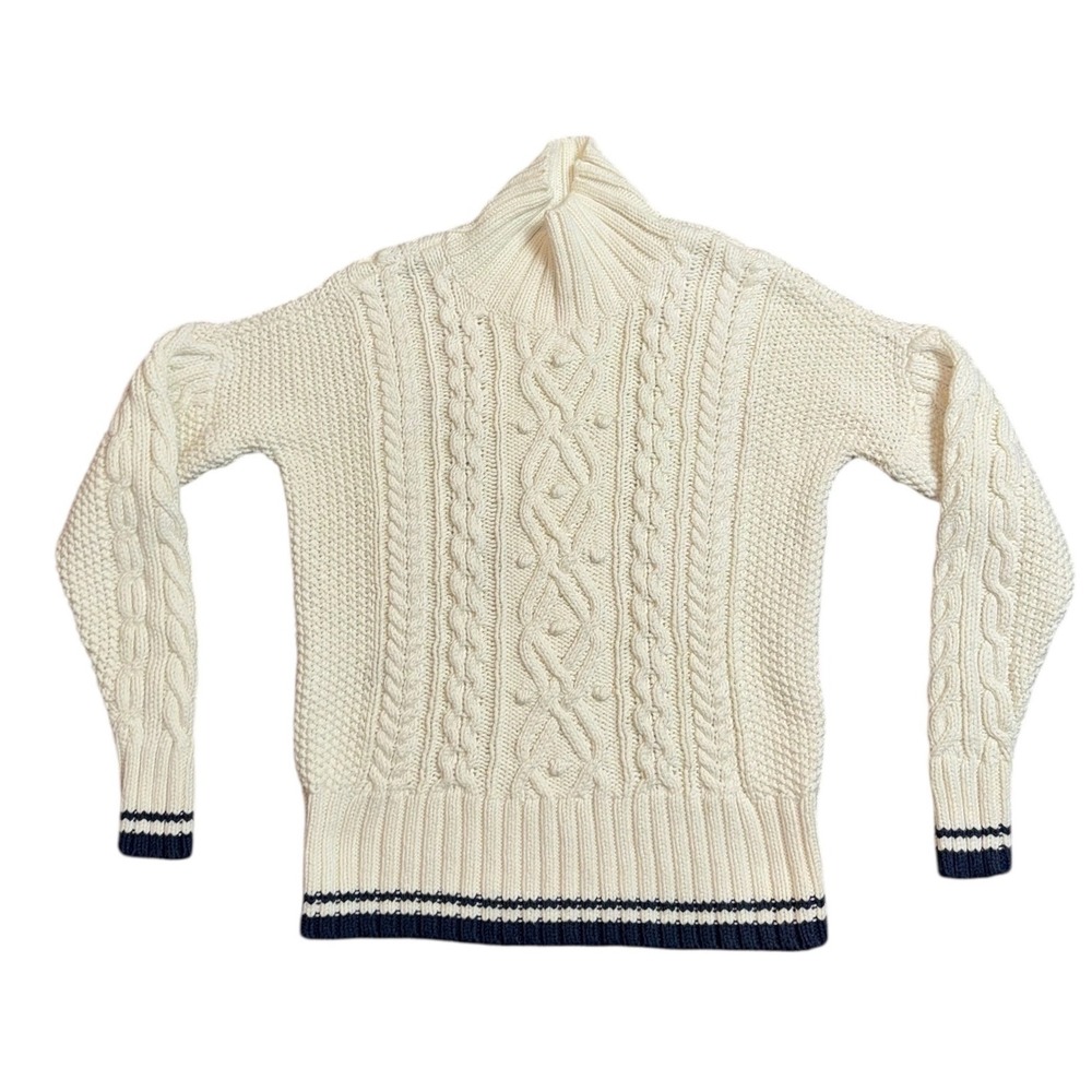 Vineyard Vines Cable Knit Turtleneck‎ Sweater Cream Navy Stripe XS